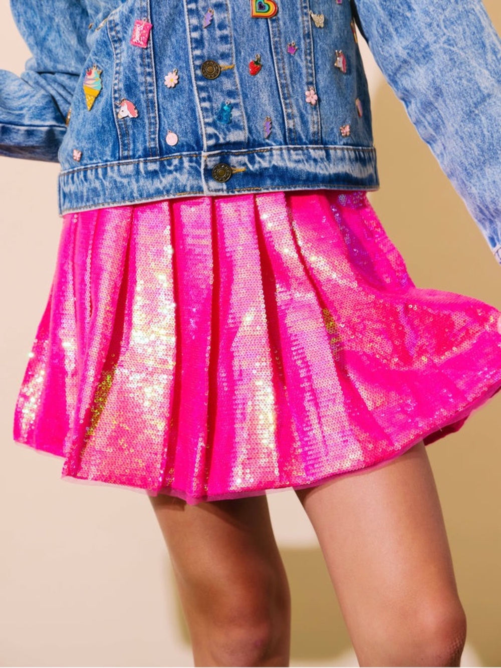 Lola + The Boys Hot Pink Metallic Pleated Skirt NWT sz 6